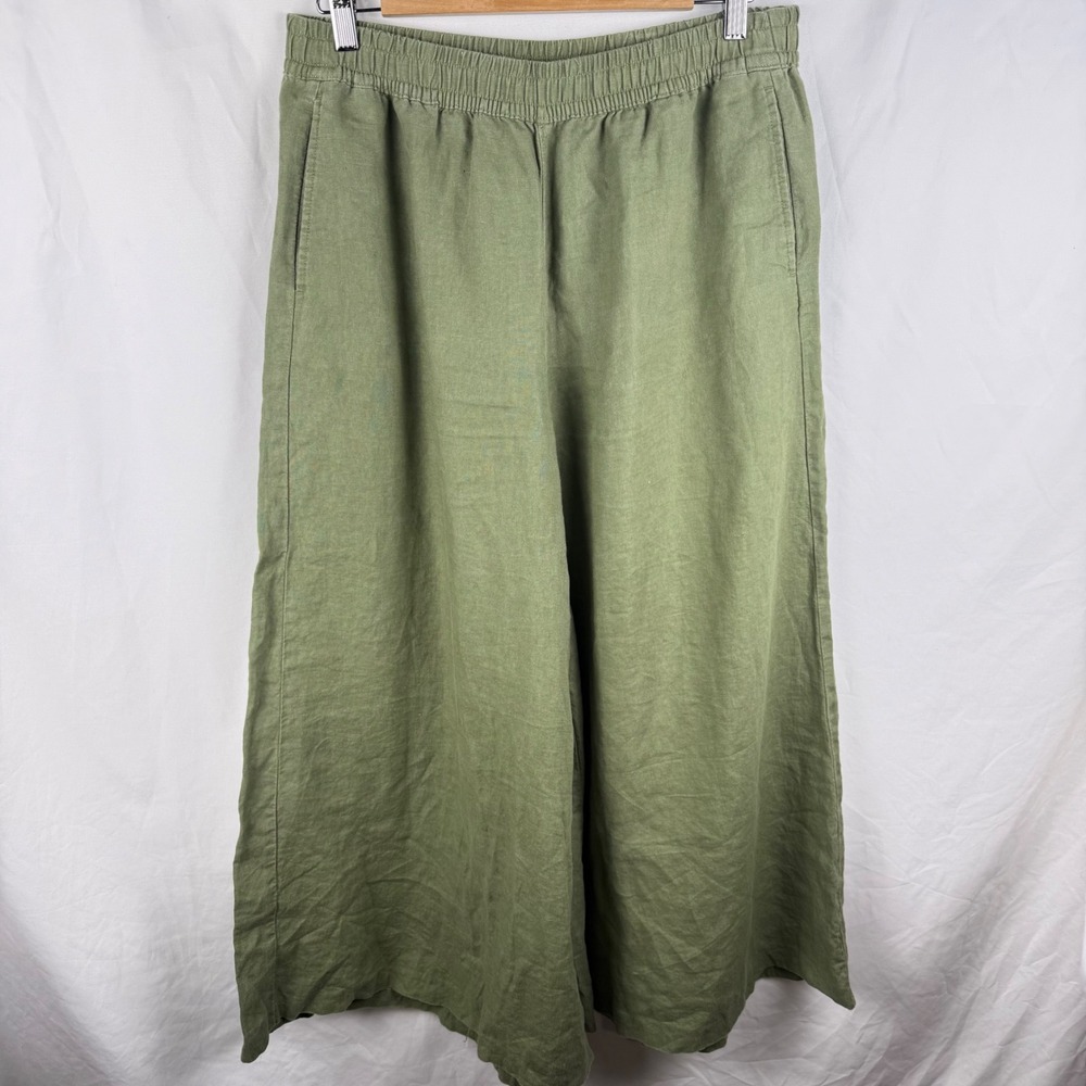 Lands' End Olive Wide Leg Linen-Blend Pants